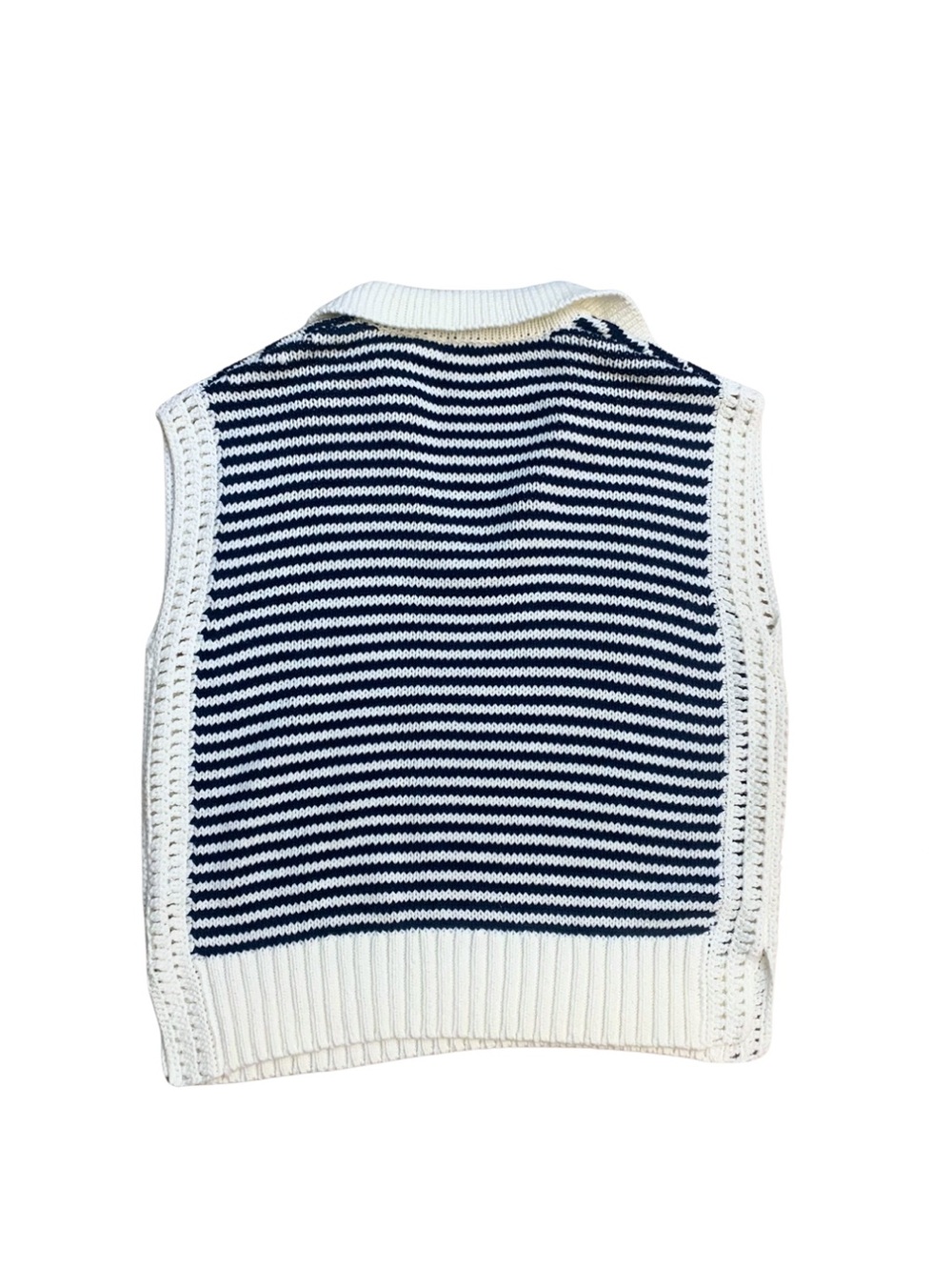 Elie Tahari Navy White Striped Sweater Top Vest Sleeveless Nautical Coastal USA - Picture 6 of 10